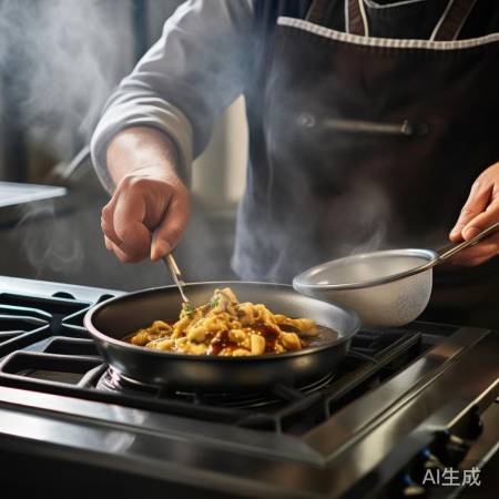 炒菜出锅，汤汁滤净