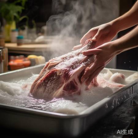 “羊肉解冻，冷水浸泡20分钟”