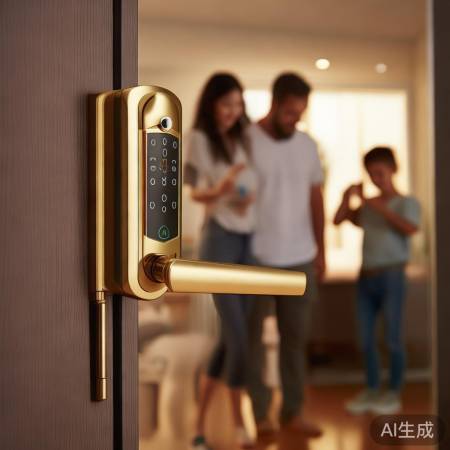智能锁金色，多家庭适用