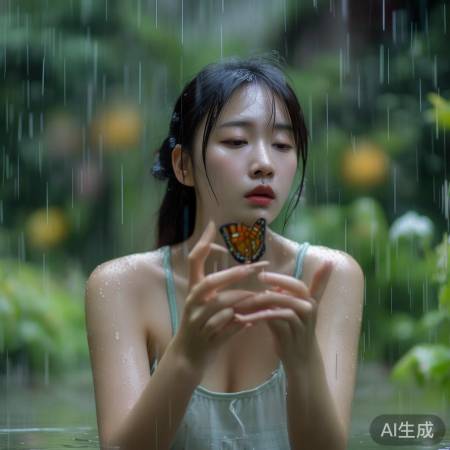 迪丽热巴雨中衔蝶，全网热议狂飙！
